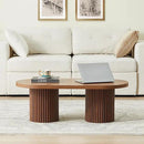 Oval Fluted Coffee Table, Farmhouse Wood Coffee Table Mid Century Modern Center Table Boho Living Room Tables for Living Room Office (Walnut, 19.69" D x 39.38" W x 13.78" H) by CozyNest Decor