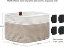 UBBCARE 4 Pack Baskets for Organizing, Woven Storage Baskets with Label for Toys and Towel, Rectangle Cotton Rope Basket with Handles, 15''L x10''W x9''H, White&Brown by TinyTreasures Baby Boutique