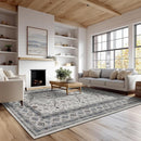 9x12 Area Rug Living Room Rugs, Stain Resistant Washable Rug, Vintage Large Non-Slip Backing, Low Pile Lightweight Print Rug for Bedroom Dinning Room Home Office (White Cream/Gray) by TinyTreasures Baby Boutique