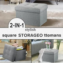 LINMAGCO Ottoman Storage Ottoman with Storage Small Foot Rest Stool Under Desk Stool Short Folding Footrest Linen Cloth Light Gray 16X12X12IN