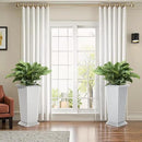 FENCY Set of 2 Tall Planters for Outdoor Plants, 24 Inch Large Tapered Pots with Drainage Trays, Weather-Resistant Plastic Plant Containers for Patio, Porch, Garden, Front Door Decor,White, Striped by CozyNest Decor
