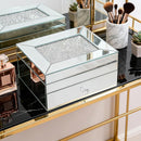 2 Layer Mirror Glass Jewelry Box with Crushed Diamond Decor, Velvet-Lined Trinket Organizer for Rings Earrings Necklaces Bracelets - Elegant Treasure Chest Storage Case for Women Girls by TinyTreasures Baby Boutique
