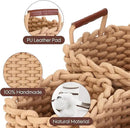 Sea Team 3-Pack Rectangle Woven Cotton Rope Storage Baskets with Handles, Shelf Basket, Closet Organizers, 3-in-1, Khaki by CozyNest Decor