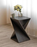 Modern Hand Made One-of-a-Kind Carved Mango Wood End Table, Farmhouse Side Table,Farmhouse End Table,Living Room,Bedroom, Accent Table, Contemporary Architectural Designed Grey,Assembled by CozyNest Decor