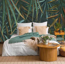 Dark Tropical Palm Leaf Wallpaper Mural Oil Painting Style Abstract Leaves Wall Mural (Not Peel and Stick) by CozyNest Decor