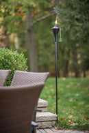 Set of 4, Oahu Premium Metal Patio Torches, 53" Tall- Tiki Style/w Snuffer, Fiberglass Wick & Large 16oz Oil Lamp for Deck, Patio, Lawn, Garden, Luau (Smooth Black) by GreenHaven Gardens
