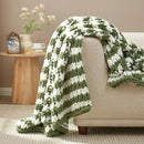 Amélie Home Chunky Knit Throw Blanket for Couch, Soft Chenille Crochet Blanket for Sofa, 50"x60", Sage Green & White Striped by CozyNest Decor