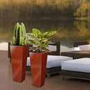 KOL 25'' & 28'' Tall Galvanized Steel Metal Glazed Planter with Insert, Set of 2, Metal Planter Pots for Indoor & Outdoor Use, Decorative Flower Plant Pots for Front Porch, Patio, Deck - Brown by CozyNest Decor