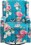 UIXE Swivel Rocker Manual Recliner Chair, Wingback Swivel Glider Fabric Nursery Reclining Sofa Chair, High Back Upholstered Arm Chair for Living Room Bedroom - Peacock Blue by CozyNest Decor