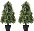 30" Artificial Boxwood Topiary Trees Outdoor Set of 2 - UV Resistant Faux Plants for Front Porch Outside Planter, Realistic Fake Cone-Shaped Bushes & Shrubs 2.5ft by GreenHaven Gardens