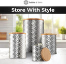 Pebble & Stem® Silver Stainless Steel Canister Set for Kitchen Counter, Food-Grade Canister Set of 4, Airtight Lids, Sugar and Flour Containers for Countertop, Coffee and Tea Storage, Farmhouse Decor by CozyNest Decor