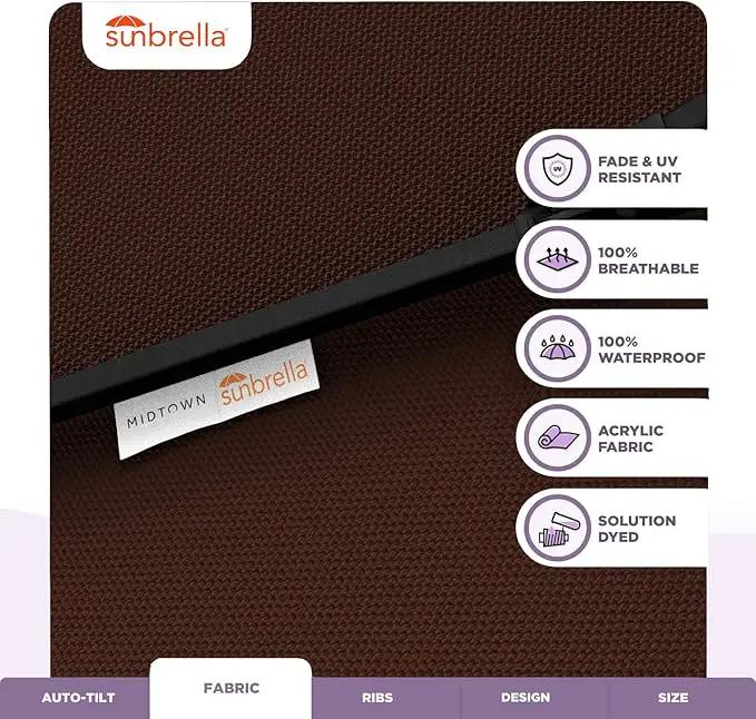 Midtown Umbrellas Sunbrella Umbrella 9 Feet Outdoor Umbrella With Sunbrella Bay Brown Acrylic Fabric - Auto-Tilt Aluminum Frame Patio Umbrella For Backyard, Deck, Garden, Pool - Black Pole, photo 3 of 7
