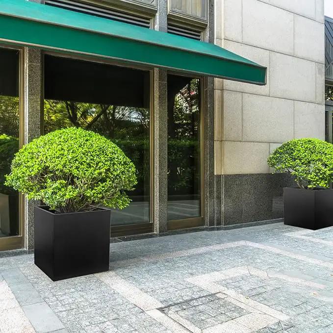 Galvanized Steel Black Planter Box Square 27.6 in Metal Large Planter Box Outdoor Indoor Huge Cube Heavy Duty Flower Pot Modern Commercial Residential for Patio, Deck, Yard, Garden, photo 5 of 5