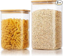 Extra Large Square Glass Flour & Sugar Storage Containers with Airtight Lids, 168oz & 84oz - 2 Pack Glass Jars with Bamboo Lids, Air tight Pantry Food Storage Containers for Cereal, Pasta, Rice by CozyNest Decor