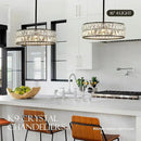16” 4-Light Modern Crystal Chandeliers Black Dinning Room Light Fixture with Two Rods, Round Pendant Light Kitchen Island Chandelier, Flush Mount Ceiling Light for Living Room Entryway by CozyNest Decor