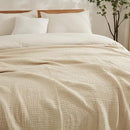 EMME Cotton Bed Blanket Twin Size Soft Muslin Boho Bedding Lightweight Breathable Twin Blanket All Season Gauze, Light Tan by CozyNest Decor