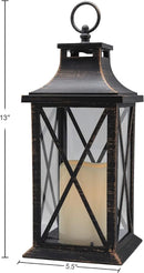 YAKii 14" Decorative Candle Lantern LED Flameless Candle Timer, Plastic LED Candle & Holder, Indoor & Outdoor Hanging Lights,Christmas Day Decoration (Antique Copper Brushed) by CozyNest Decor