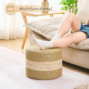 Handwoven Seagrass Ottoman Pouf, Round Outdoor Footstool with Sturdy Frame, No Assembly Needed, Boho Accent Stool for Indoor & Outdoor Use – Patio, Balcony, Living Room (Seagrass White) by CozyNest Decor