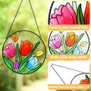Tuitessine Tulip Suncatcher Stained Glass Window Hanging Panels, 6.3''x6.3'' Round Handmade Hanging Ornament with Chain, Garden Patio Wall Decor Flower Gift for Mom Teachers Friends by GreenHaven Gardens