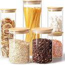 ComSaf Glass Food Storage Jars Set of 6, Clear Glass Storage Containers with Lids, Canisters Sets for the kitchen, Spaghetti, Pasta, Flour, Nuts, Oat, Coffee and Sugar Container, Pantry Organization by CozyNest Decor