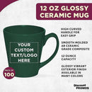 DISCOUNT PROMOS Custom Glossy Ceramic Latte Coffee Mug 12 oz. Set of 100, Personalized Bulk Pack - Perfect for Tea, Espresso, Cappuccino, Hot Cocoa - Green by CozyNest Decor