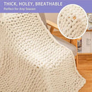 Bigacogo Chunky Knit Throw Blanket for Couch, 80x90 inches, 100% Hand Knitted with Thick Jumbo Chenille Yarn, Cozy Soft Large Rope Knot Cable Crochet Blankets for Sofa Bed Living Room, Beige by CozyNest Decor