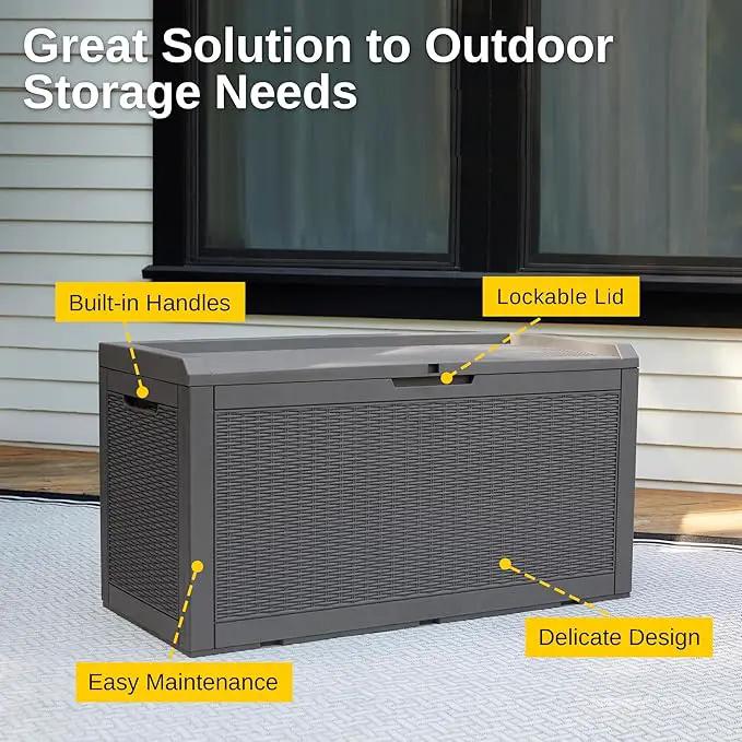 EAST OAK Outdoor Storage Box, 100 Gallon Deck Box, Waterproof Resin Storage Bench for Patio Cushions, Gardening Tools, Pool Accessories, Lockable, UV Resistant, Grey, photo 5 of 7