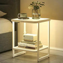 VASAGLE End Table, 2-Tier Side Table with LED Lights, Modern Nightstand, Square Bedside Table, Frosted Glass, Bottom Shelf, for Bedroom, Cloud White and Pearl White ULET232W01 by CozyNest Decor