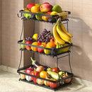 3 Tier Fruit Basket for Kitchen Counter with 2 Mobile Banana Hangers, 2025 Pro Detachable Metal Fruit Bowl with Wooden Handle, Fruit Holder for Bread Snack Veggies with Protective Mats by CozyNest Decor