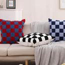 Alysheer Checkered Embroidered Decorative Throw Pillow Covers 18"x 18" Set of 2, Classic Chic Red Blue Plaid Tufted Patterned Cotton Canvas Cushion Case for Sofa Couch Bed Living Room by CozyNest Decor