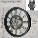 24 Inch Moving Gear Wall Clock, Oversized Wall Clocks, Clock Living Room Decor, Solid Wood Frame, Battery Operated, Large Wall Clock with Steampunk Industrial for Fireplace(Black) by CozyNest Decor