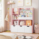 FOTOSOK 47'' Kids Bookcase and Bookshelf, Multifunctional Bookcase with 5 Storage Cubbies and 3 Movable Drawers, Toy Storager Display Stand, Toy Storage Organizer for Bedroom, Playroom, Hallway, Pink by TinyTreasures Baby Boutique