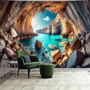 BSFHH Nature Tapestry Forest Tree Sea Cave Wall Hanging, Stream Through Rainforest Landscape Wall Art Tapestry for Bedroom Living room (Cave Sea View, 90"×70", Unframed) by CozyNest Decor