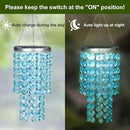 Hanging Solar Lantern Outdoor, 2 Tiers 21” Solar Blue Acrylic Beaded Chandelier with Cool White LED S Hooks for Garden Yard Patio Gazebo Outside Decor by CozyNest Decor