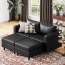 ABCASA 64.6" Faux Leather Loveseat Sleeper Sofa Bed with Storage Seat, Modern Modular Sectional Couch Deep Seat with Reversible Chaise 2-Seat Black for Apartment, Living Room, Bedroom by CozyNest Decor