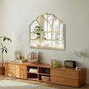 Window Mirror Pane Scalloped, Wide Arched Gold Mirrors Decorative, Cathedral Arch Wall Decor with Metal Windowpane Grid for Mantle Entryway Fireplace Hallway Living Room by CozyNest Decor