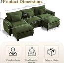 URRED Modular Sectional Sofa Comfy Cloud Couch, Modern Corduroy Sofa Sleeper Deep Seat Couches with Ottoman/Pillows for Living Room (Green, 117'' - U Shape) by CozyNest Decor