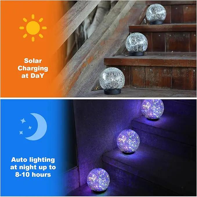 Solar Globe Lights Outdoor Waterproof-Solar Balls-Solar Garden Lights-Solar Orbs for Outside 4 Pack Cracked Glass Ball for Lawn Patio Yard Backyard Decorations, DS-XBQ-1-1-1, photo 3 of 7