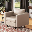 ABCASA Faux Leather Single Sofa, Modern Accent Chair Whitesand with Storage Deep Seat Large Reading Armchair for Living Room Bedroom Office by CozyNest Decor