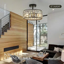 12” 3-Light Modern Crystal Chandeliers Black Dinning Room Light Fixture with Two Poles, Round Pendant Light Kitchen Island Chandelier, Flush Mount Ceiling Light for Living Room Entryway by CozyNest Decor