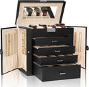 AKOZLIN 5-Tier Jewelry Box Lockable Leather Jewelry Storage Case with 4 Drawers for Women Girls Ring Necklace Earring Bracelet Watches Holder Organizer with Mirror by TinyTreasures Baby Boutique