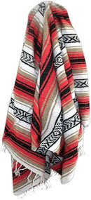 Del Mex Classic Mexican Blanket, Large Authentic Woven Falsa Throw (70"x50"), Artisan Southwest Décor for Beach, Yoga, Outdoors (Pink/Tan) by CozyNest Decor