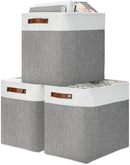 DULLEMELO Storage Baskets 17 inch Large Basket for Blanket Living Room, Foldable Storage Bins Baskets for Organizing [3 Pack] Blanket Storage Baskets Organizer for Home,Office,Closet(White&Grey) by TinyTreasures Baby Boutique