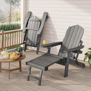 Folding Adirondack Chair Set of 4 with Adjustable Backrest, Adirondack Chair with Retractable Ottoman with 2 Cup Holders, for Pool Deck Beach Garden, Grey by GreenHaven Gardens