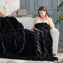 Cozy Bliss Faux Fur Throw Blanket for Couch, Fuzzy Soft Plush Thick Bubble Blanket for Sofa Bedroom Living Room, 60 * 80 Inches Black by CozyNest Decor