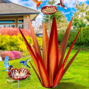 Large Tequila Rustic Sculpture, Rustic Metal Agave Plants for Outdoor Patio Yard, Home Decor Hand Painted Metal Agave Garden Yard Statue, Outdoor Lawn Ornaments (Red - L (W/Bird Feeder)) by CozyNest Decor
