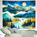 Delur Mountain Tapestry Boho Moon Stars Starry Night Tapestry Wall Hanging Forest Tree Nature Landscape Psychedelic Headboard for Bedroom Living Room Home Decor (59.1" x 78.7") by CozyNest Decor
