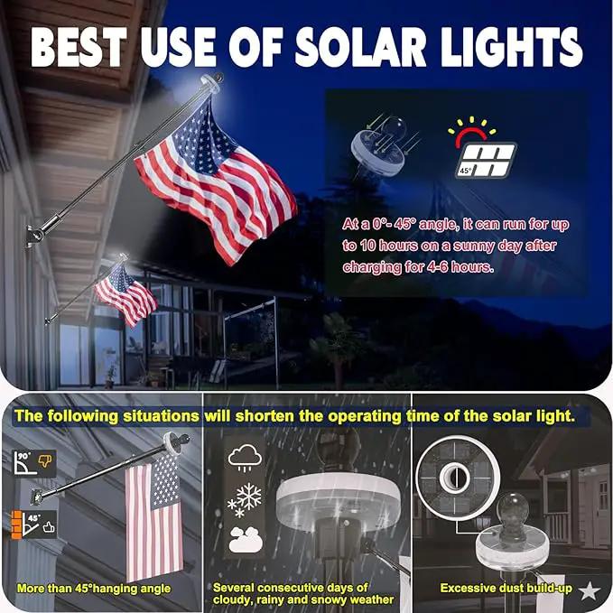 ZMTECH 5FT Flag Pole Kit with Solar Light and Proud American Flag, Adjustable Bracket and Upgraded Tangle-Free Ring 1" Stainless Steel Flagpole for Day and Night, Residential, Commercial, Black, photo 4 of 7
