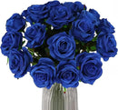 Blue Fake Roses Artificial Flowers - 10 Pcs Fake Artificial Roses Silk Flowers with Stems for Home Wedding Hotel Office Centerpiece Decor by CozyNest Decor