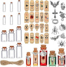 Newtay 53 Pcs Halloween Mini Potion Bottles Set Including 12 Decorative Glass Bottles with Cork Stoppers 20 Creepy Apothecary Bottle Labels Stickers 20 Charms Pendants 1 String (5/6/7/12 ML,Stylish) by CozyNest Decor